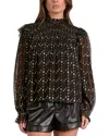 Elan Long Sleeve Mock Tie Neck Top In Black Geo Print In Black