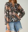 Elan Top L/s Laceup Front In Black Botanical In Multi