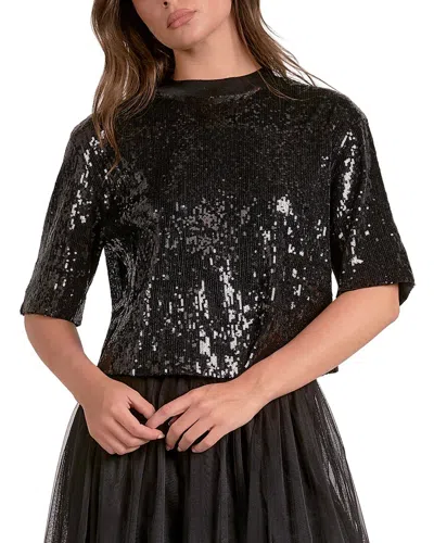 Elan Quarter Sleeve Sequin Top In Black