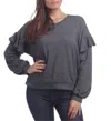 Elan Top With Ruffles In Grey In Gray