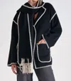Elan Jacket With Top Stitch And Removeable Scarf In Black In Black