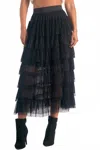 Elan Tulle Layered Midi Skirt In Black