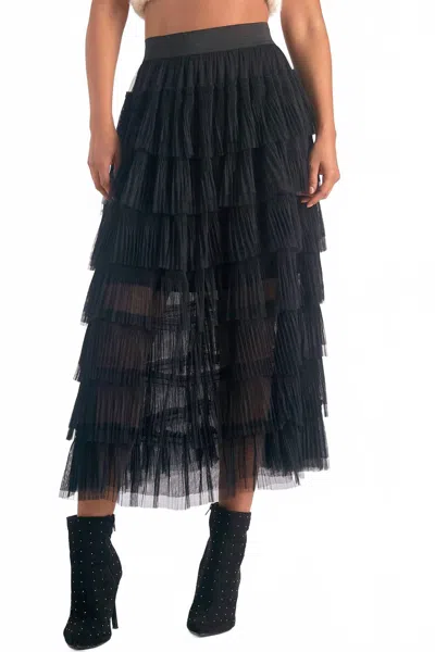 Elan Tulle Layered Midi Skirt In Black
