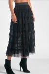 Elan Layered Tuille Midi Skirt In Black In Black