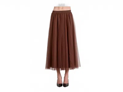 Elan Tulle Midi Skirt In Choco In Brown