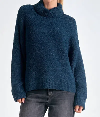 Elan Turtleneck Boucle Sweater In Teal Blue