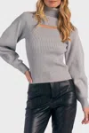 Elan Turtleneck Cut Out Ribbed Sweater In Grey In Gray