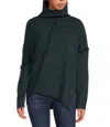 Elan Turtleneck Long Sleeve Asymetrical Sweater In Teal Blue In Blue