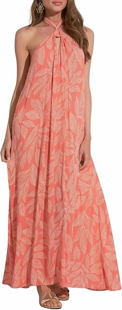 Elan Twist Halter Maxi Dress In Coral Cartagena Print In Multi