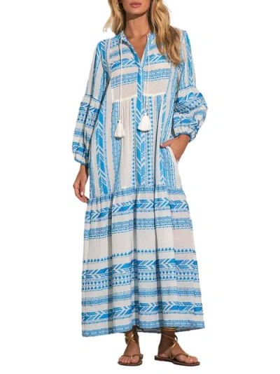 Elan Two-tone Cover-up Maxi Dress In White,blue
