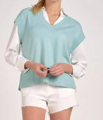 Elan Twofer Sweater In Light Aqua/white