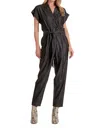 Elan Utility Short Sleeve Belted Jumpsuit In Dark Grey Wash In Black