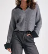 Elan Kasha Sweater Top In Grey In Gray