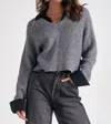 Elan Kasha Sweater Top In Grey In Gray