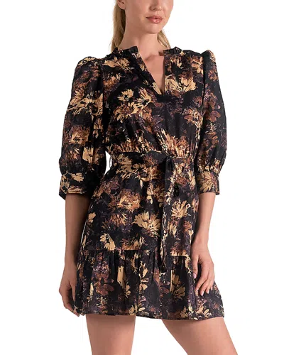 Elan V Neck Belted Dress In Black Tuscany