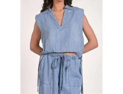 ELAN V-NECK CHAMBRAY TANK IN DENIM BLUE