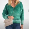 ELAN V NECK CHUNKY SWEATER IN GREEN