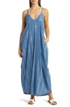 Elan V-neck Cover-up Maxi Slipdress In Blue/silver