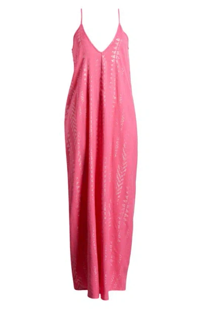 Elan V-neck Cover-up Maxi Slipdress In Pink/ Silver
