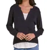 Elan Angela V-neck Layered Sweater In Navy/white In Blue