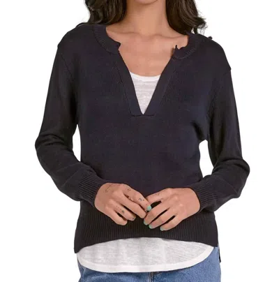 ELAN V NECK LAYERED SWEATER IN NAVY/WHITE