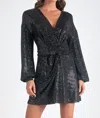 Elan Sparkle Dolman Sleeve Dress In Black In Black