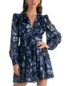 Elan V Neck Mini Dress In Blue Floral