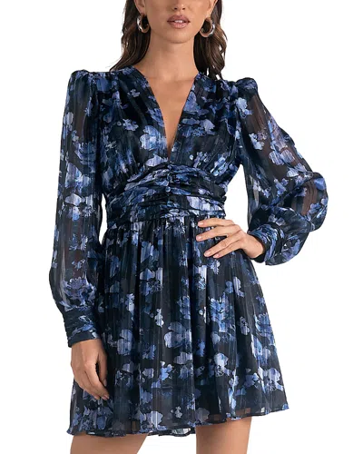 Elan V Neck Mini Dress In Blue Floral