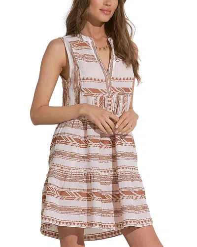 Elan V Neck Mini Swim Cover-up Dress In Beige Two Tone
