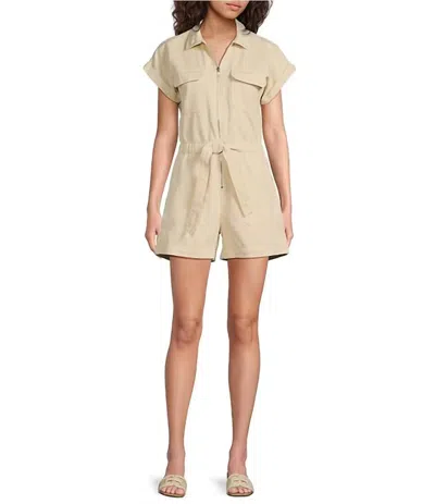 Elan V-neck Short Sleeves Woven Romper In Off-white