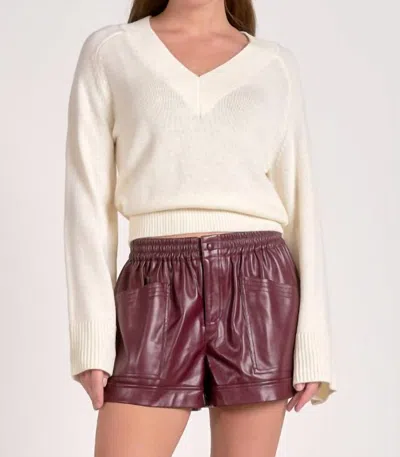 Elan V Neck Sweater In Off White In Orange