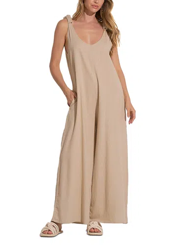 Elan V Neck Tank Jumpsuit In Sand