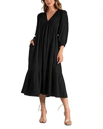 Elan V Neck Tiered Maxi Dress In Black