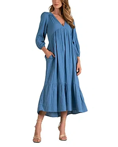 Elan Womens Pleated Cotton Midi Dress In Blue