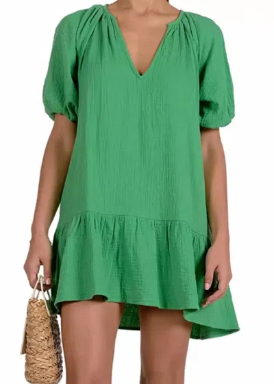Elan V Neck Tunic Short Mini Dress In Kelly Green In Animal Print