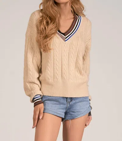 Elan Varsity Stripe Sweater In Cream In Brown