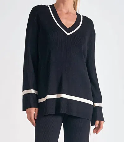 Elan Vee Neck Tennis Sweater In Black