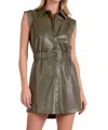 Elan Vegan Leather Dress In Olive In Green