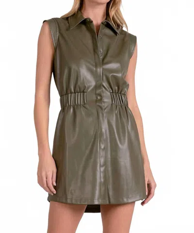 Elan Vegan Leather Dress In Olive In Green