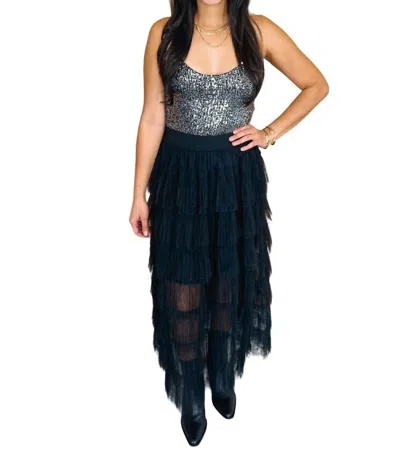 Elan Veronica Top In Black/silver In Multi
