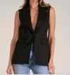 Elan Vest With Long Lapel In Black In Black
