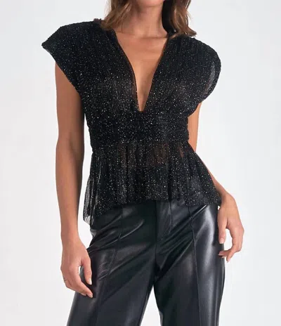 Elan Vienna Sleeveless Plunge Blouse In Black