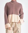 Elan Vivianne Color Block Mock Neck In Plum Gray In Multi