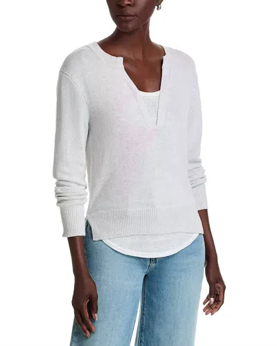 Elan V-neck Layered Top Sweater In Grey Warm/white In Multi