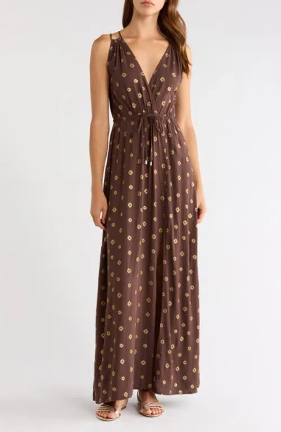 Elan V-neck Maxi Cover-up Dress In Brown