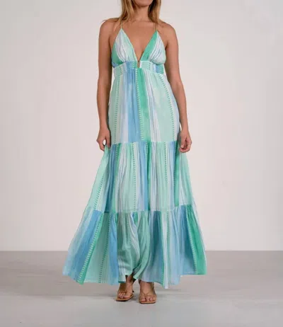 Elan V-neck Open Back Maxi Dress In Blue Strovia In Multi