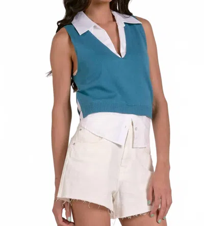 Elan Vnk Layered Sweater In Dark Aqua In Multi