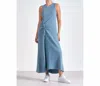 ELAN WAFFLE KNIT TIE WAIST MAXI DRESS IN BLUE