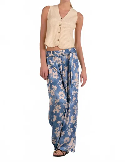 Elan Waist Tie Flowy Pant In Blue Blossom In Multi