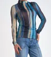 Elan Watercolor Long Sleeve Mockneck Top In Blue Oslo In Blue